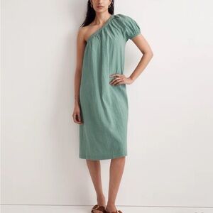 Madewell Seersucker One-Shoulder Puff-Sleeve Midi Dress Sz. XL